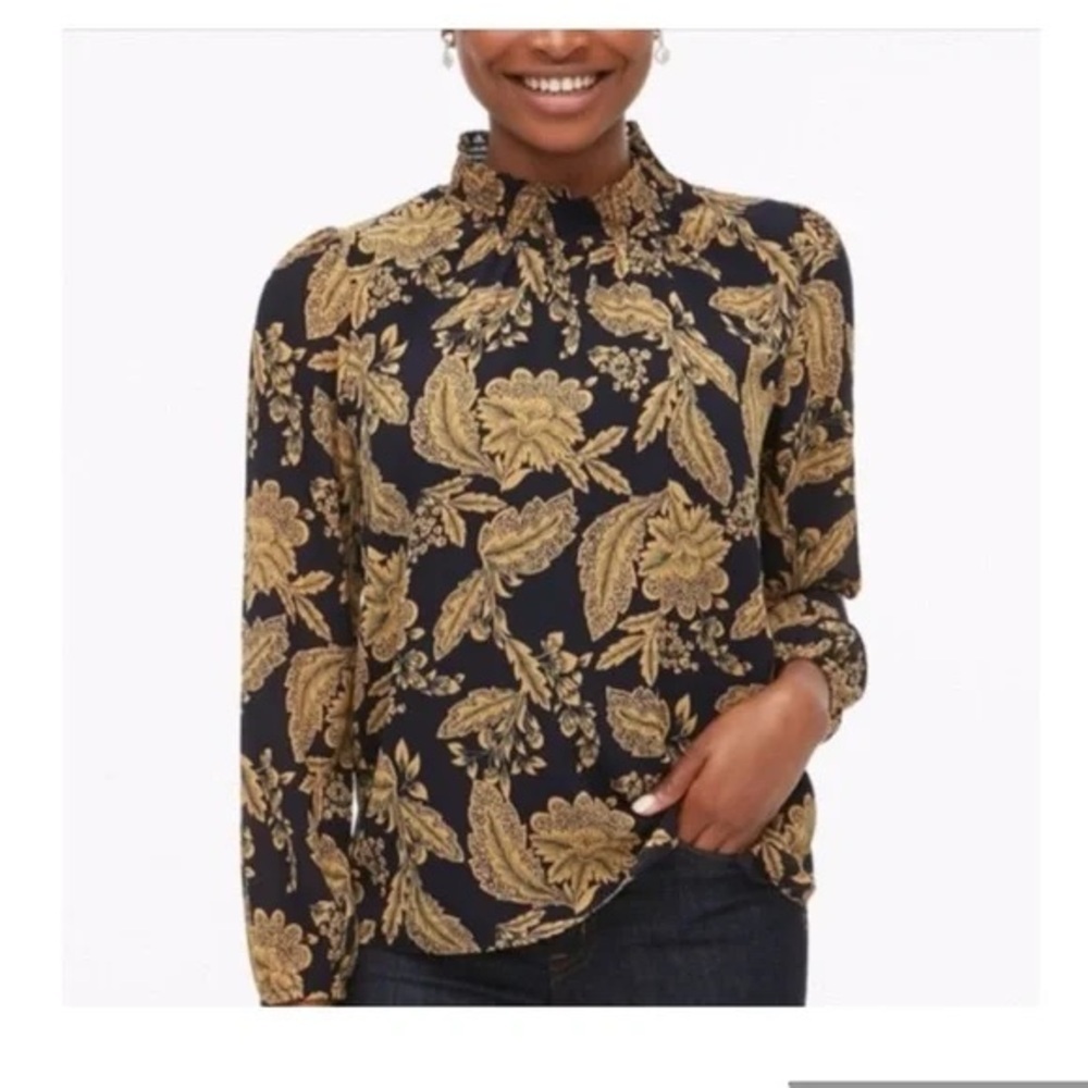 J. Crew Navy and Gold Floral Blouse Women’s Size Medium